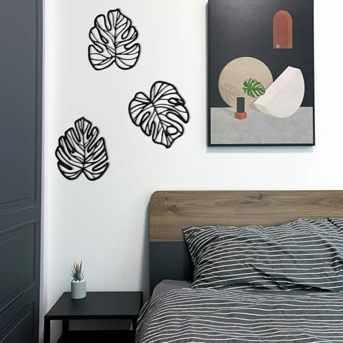Palm Leaves Wood Wall Decor , 3Pcs Tropical Wall Art Jungle Decor, Wooden Natural Leaves Plant Wall Decor, Vintage Tropical Plant Plaque for Home Living Room Kitchen Bedroom Bathroom & Garden, Black - Image 5