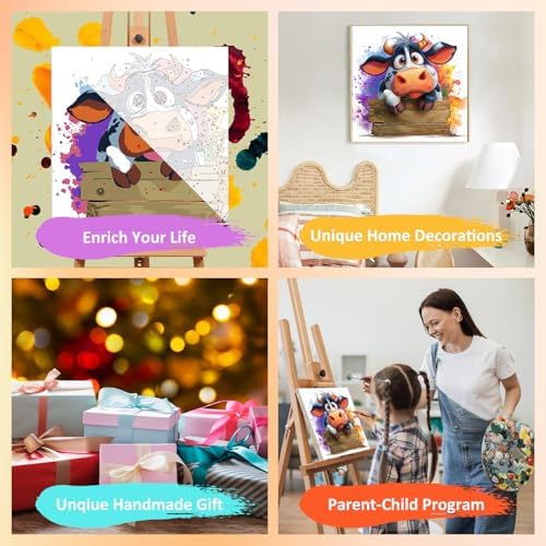 Cow Paint by Numbers Kit for Kids, 8x8 inch - Image 7