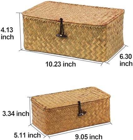 Set of 2 Wicker Basket with Lid, Seagrass Woven Basket for Storage - Image 3