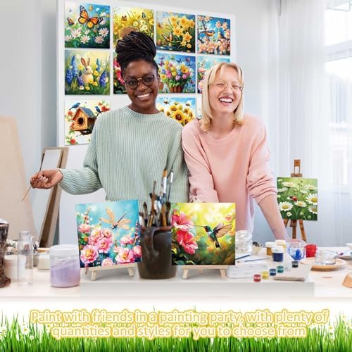 Tenceur 12 Sets Pre Drawn Canvas to Paint Adult Stretched Coloring Painting Canvas Panels with Design Easel and Brushes for Party Supplies Beginner Favor(Garden) - Image 6