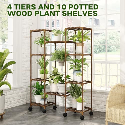 GENTINGBRO Plant Stand with Wheels Outdoor Indoor Hanging Plant Shelf for Multiple Plants Tall Large Holder for Living Room Patio Balcony Garden Corner Mobile - Image 7