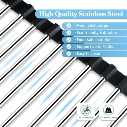 Roll Up Dish Drying Rack Over the Sink Stainless Steel Kitchen Dish Drainer - Image 4