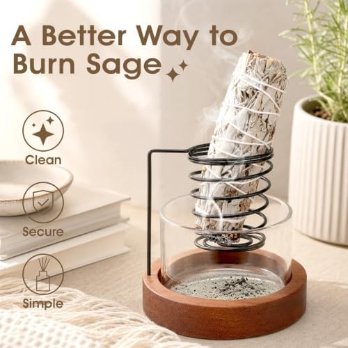 Hanging Sage Holder with Glass Ash Catcher for Smudging - Image 2