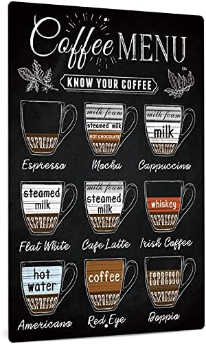 Putuo Vintage Coffee Menu Wall Decor, 12 x 8 Inches Aluminum Metal Sign for Bar, Restaurants, Cafes, Pubs, Office, Kitchen, Home Coffee Station by PUTUODECOR