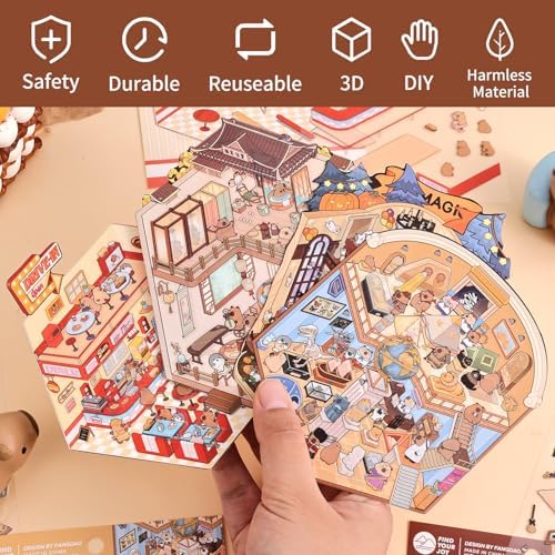 Girls 3D Miniature Scene Stickers, 4 Sets World Travel DIY House Stickers for Museun, Hotel, Magic House, Drive-In Restaurant, Cute 3D Cartoon Sticker Scenes for Adult Kids Relief Stress Pass The Time - Image 2
