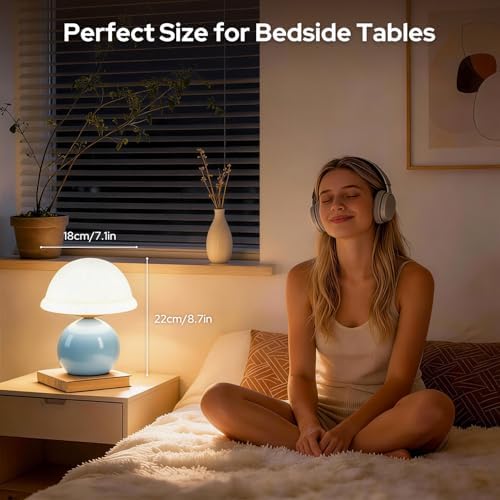 Glass Mushroom Lamp, Dimmable Bedside Table Lamp (Blue) - Image 4