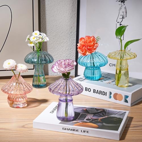 Plant Propagation Station, Set of 10 Colored Glass Mushroom Vase - Image 6