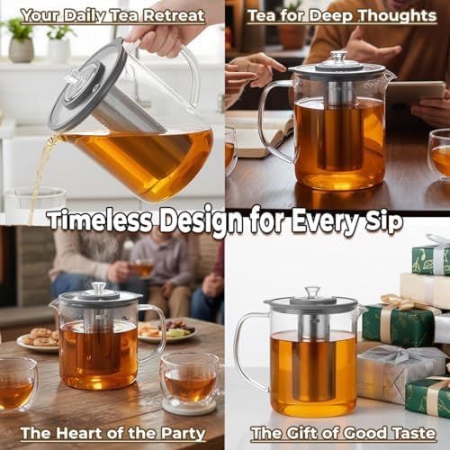 Aquach 85oz Glass Tea Pot with Infuser, Stovetop Safe Borosilicate Teapot - Image 3