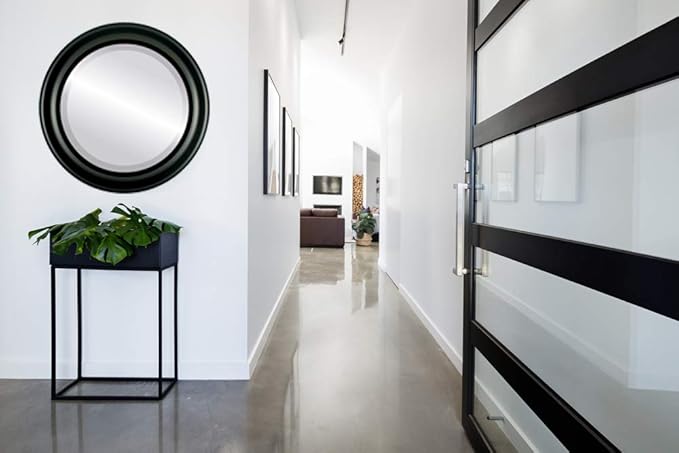 OVALCREST Round Beveled Wall Mirror for Home Decor - Messina Style - Matte Black - 17x17 Outside Dimensions
