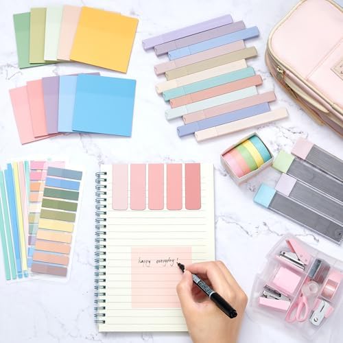 Sinload 60 Pcs Aesthetic Book Annotation Kit School Supplies Cute Pencil Case Mini Stapler Set 12 Highlighter 5 Gel Pen 6 Pencil 5 Magnetic Bookmark 1220 Sticky Note Student Stationary(Pink) - Image 2