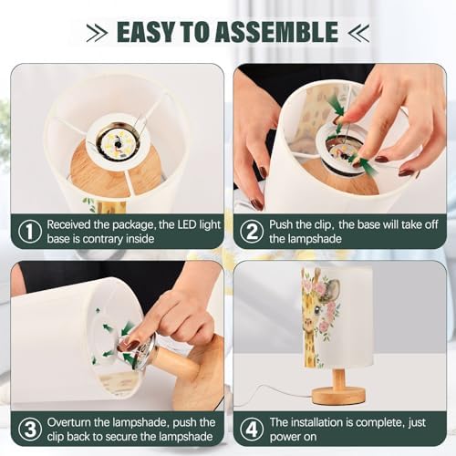 Cute Giraffe with Pink Floral Garland Bedside Table Lamps with USB Port for Bedroom Lamp Accent Table Lamp Small Nightstand Lamp Sturdy Linen Shade Wooden Decorative Lamps for Home|Kids|Holiday - Image 6