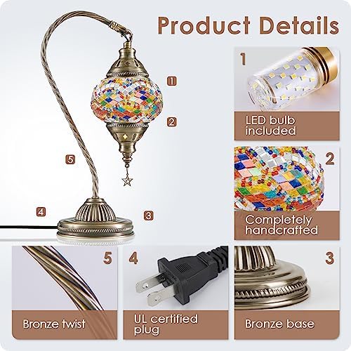 Yarra-Decor Turkish Moroccan Mosaic Lamp, Stained Glass, Bronze, Blue1 - Image 5