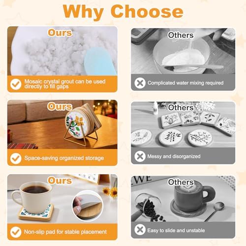 5 Sets DIY Mosaic Kits for Adults Women, Mosaic Tiles Craft Coaster Kit - Image 5