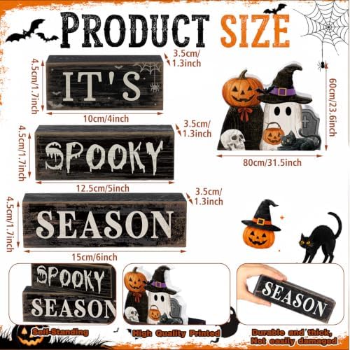 Moucuny 4 Pcs Halloween Table Decor Pumpkin Ghost Wood Stacked Block Decor - Image 3