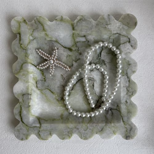 Vintage Natural Marble Tray Small Ornaments Scalloped Tray Handmade Storage Dish for Counter, Vanity, Dresser, Nightstand and Desk (Green Emerald) - Image 4