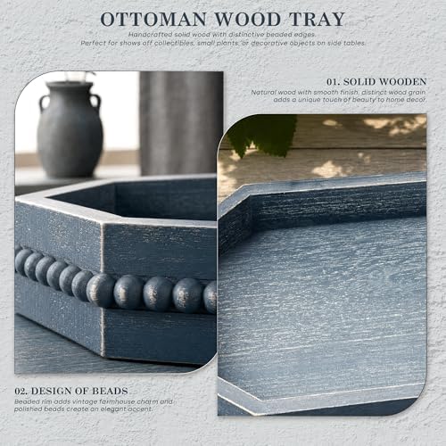 EOSAHR Pine Wood Decorative Tray: Serving Tray for Rustic Room Decor, Blue - Image 6