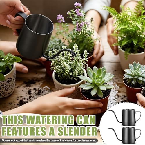 2 Pcs Small Watering Can for Indoor Plants, 12 Oz/350 ml Mini Plant Watering Pot with Long Spout and Scale 304 Stainless Steel Tiny Watering-can for Outdoor Indoor Plants Garden(Black) - Image 5