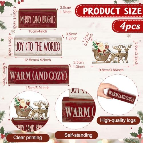 Moucuny 4 Pcs Christmas Table Decoration for Home Wooden Santa Sleigh Signs - Image 4