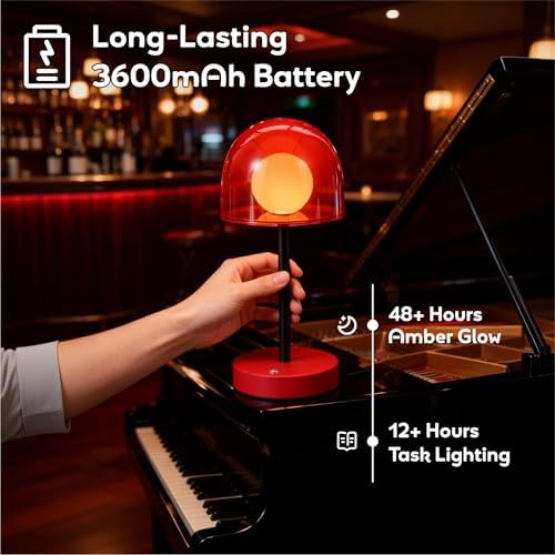 Cordless Red Table Lamp, Funky Warm LED Lamp, Retro Kitchen Lamp - Image 4