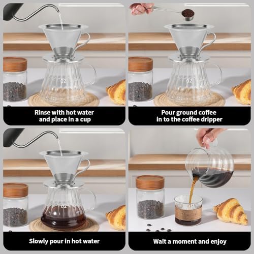 Mongdio Pour Over Coffee Maker, Stainless Steel Pour Over Coffee Filter - Image 2
