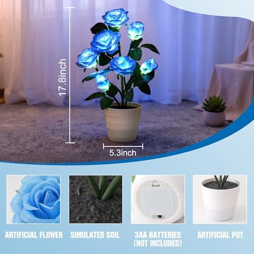 Blue Rose Flower Lamp Romantic Floral Table Decor Gifts for Women Mom - Image 3