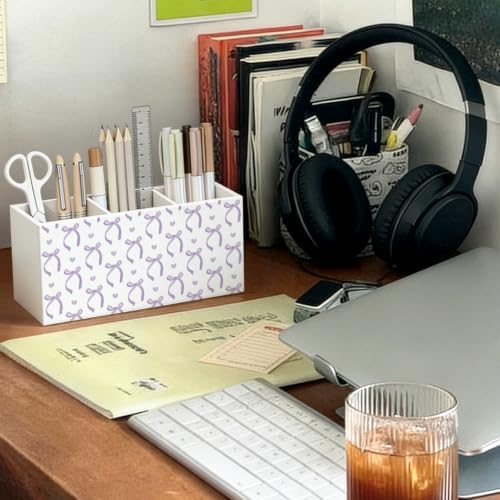 Purple Bow Pen Pencil Holder for Office Desk Accessories Decor - Image 3