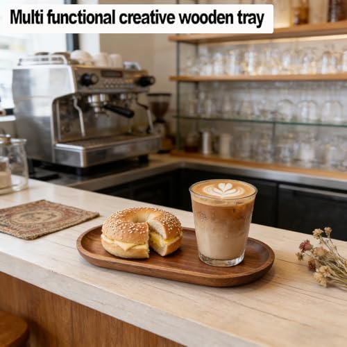 Small Wooden Tray, Oval Wood Serving Trays, Acacia Wood Platter for Coffee Tables, Dessert, Snack, Fruit, Bathroom Tray Charcuterie Board for Home Decor (M) - Image 4