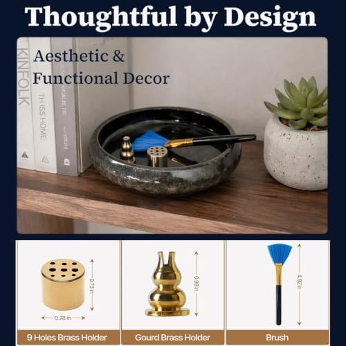6 Inch Japanese Incense Holder for Stick,Ceramic Handmade Black - Image 4