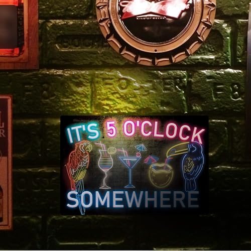Putuo Decor Its 5 O'clock Somewhere Metal Tin Sign Drinking Neon Home Bar Decor Beer Vintage Tin Signs For Bedroom Garage Pub Club Decor Man Cave 8 X 12 Inches - Image 6