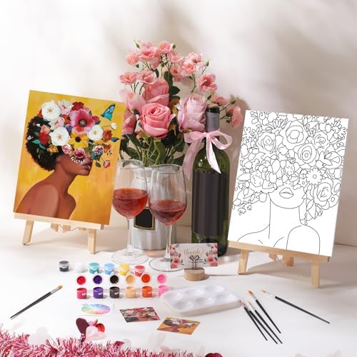 Ctosree 2 Pcs Pre Drawn Canva Kit 8''x10'' Paint and Sip, Flower Beauty - Image 2