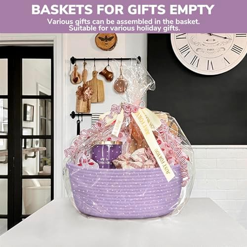 CHICVITA Gift Basket Empty with Bags & Ribbon for Baby Shower, Purple - Image 2