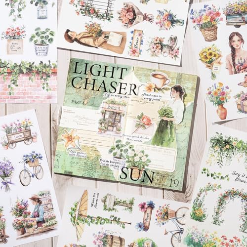 YagCu Flower Journaling Stickers, Floral Scrapbook Sticker, Florist Junk Journal Supplies, Pre-Cut Aesthetic Scrapbooking for Women, Spring Green Decorative Bullet Planner Arts - Image 2