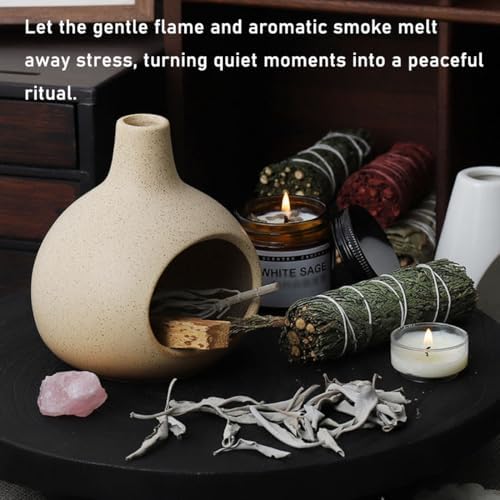 Ceramic Incense Holder, Mini Palo Santo Burner Chimney for Sticks, Cone Incense and Sage Smudging, Handmade Cone Incense Holder Burner for Yoga, Meditation, and Energy Cleansing (Milky White 01) - Image 4