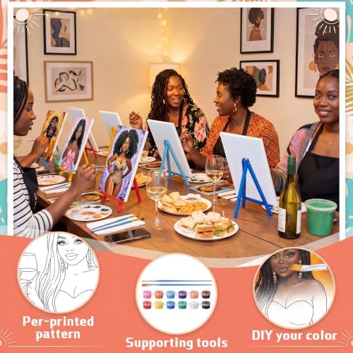 Blosssound 10 Set Pre Printed Canvas Pre Drawn Canvas Painting with Easel Kits 5" x 7" Outline Painting Panels for Beginners, DIY Craft Project, Party Favor, Home Decors(Curvy Goddesses) - Image 3