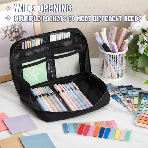 135 Pcs Book Annotation Kit Aesthetic Pencil Case Bag 12 Highlighter 11 Gel Pen 1 Marker 300 Sheet Transparent Sticky Notes Pad 2640 Index Stickers Bible Study Supplies(Kawaii,Black) - Image 2