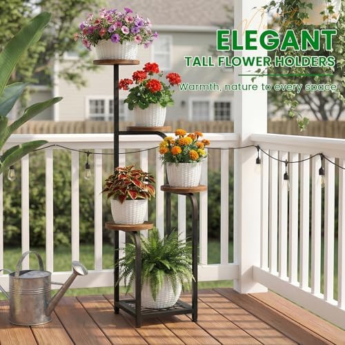 TOSKING Tall 5-Tier Corner Plant Stand Indoor, Anti-Tip,Brown & Black,47in - Image 6