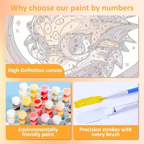 Dragon Paint by Numbers Kit for Kids, 8x8 inch - Image 5