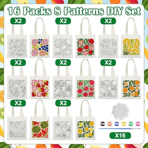 Aliceset 16 Pcs Color Your Own Bag Tote Bag Painting - Image 3