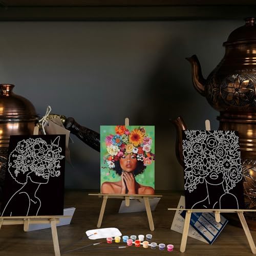 Ctosree 6 Pack Pre Drawn Canvas Painting Kit 8x10 Stretched, Black Girl - Image 5