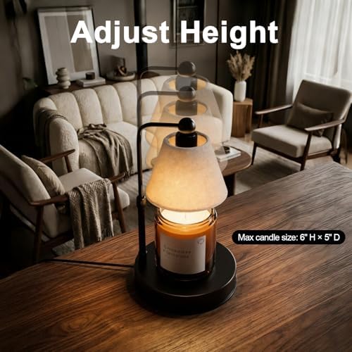 Candle Warmer Lamp with Timer, Dimmable, Adjustable Height, Modern Farmhouse Linen Shade, Black Candle Warming Lamp for Up to 6-Inch Jar Candles, 2 Bulbs Included - Image 3