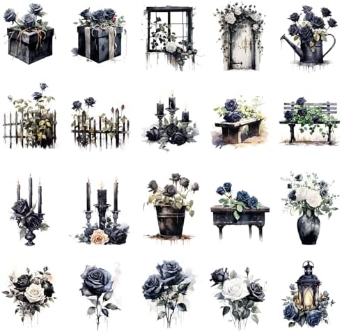 Dark Aesthetic Stickers 80 Pcs, Black Rose Stickers Goth Style Scrapbook Supplies, Water Bottle Vinyl Waterproof Sticker for Bullet Journal Laptop Skateboard Computer Guitar - Image 5