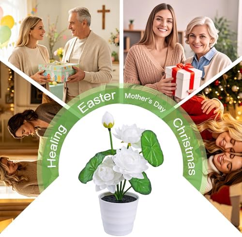 Artificial White Lotus Flower Lamp Flower Night Light for Home Yoga Studio Meditation Decor, Gifts for Women Mom Grandma Girlfriend on Birthday Christmas Valentines Mothers Day - Image 6