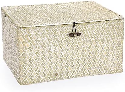 Hipiwe Wicker Shelf Baskets Bin with Lid, Large Seagrass Basket Storage Box by Hipiwe