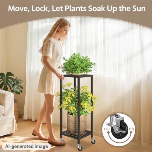 LASZOLA Plant Stand Shelf Indoor Outdoor Tall Corner, 2 Tier Metal Black - Image 3