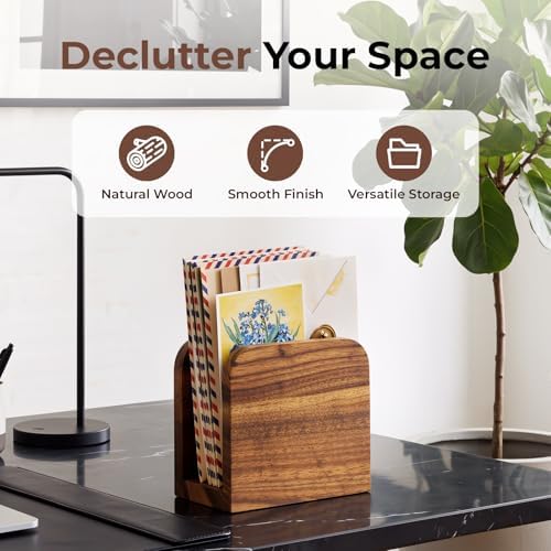 2Pack Acacia Wood Mail Organizer Countertop -Letter Holder for Office Desk - Image 3