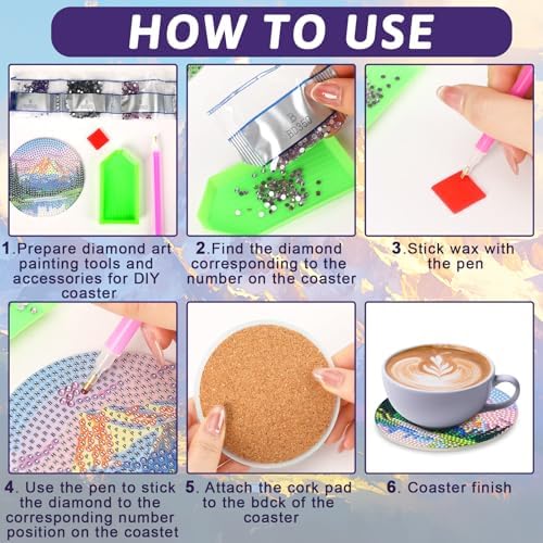 UPINS 8 Pcs Diamond Art Painting Coasters with Holder,Landscape DIY Diamond Art Paintings Coaster Kits Drink Coasters for Birthday Presents Beginners Craft Supplies Adults - Image 3