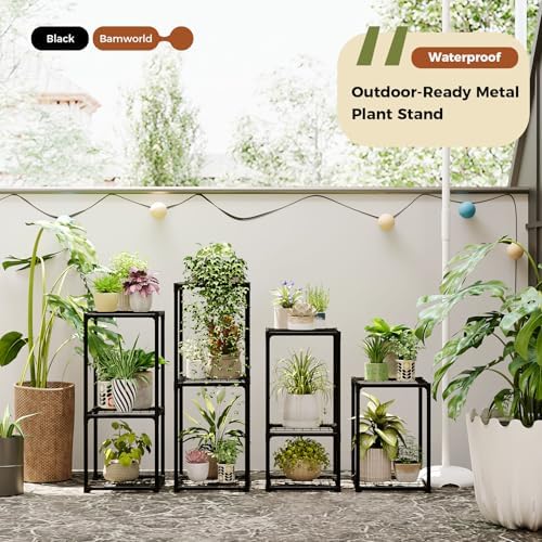 Bamworld Plant Stands Indoor 4 Sets Plant Shelves Outdoor - Image 3