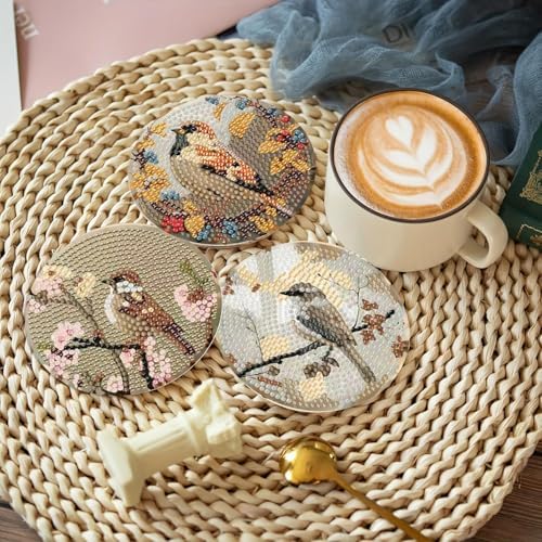 Clendo 8 PCS Bird Diamond Art Coaster Kits with Holder - Vintage Diamond Painting for Adults Beginners - 5D Gem Art Dots Paintings with Cork Pads - Crafts Supplies - Image 6