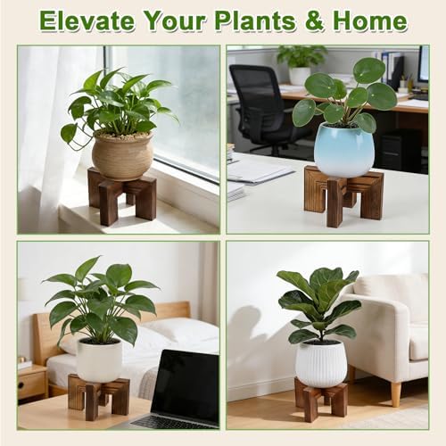6" Wood Plant Stand ,Single Floor Plant Holder ,Flower Pot Stand Walnut - Image 4