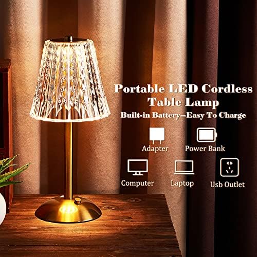 Liliful 1 Pcs Cordless Table Lamp LED Touch, Gold, Classic Style - Image 3